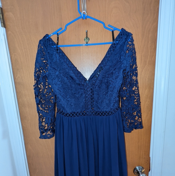 Lulu's Navy Crochet Sleeve Maxi Dress - Picture 5 of 9